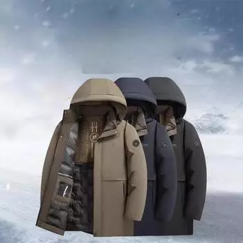 Зимнее мужское стеганое пальто свободное для папы деловое повседневное теплое можно снять шапку зимнее стеганое пальто мужское XL