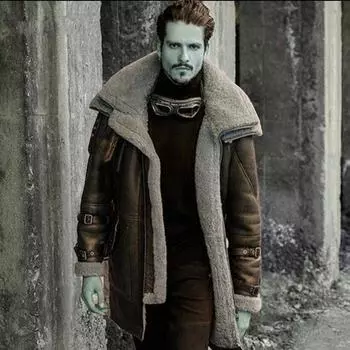 Зимнее мужское толстое пальто из искусственной кожи S чёрный