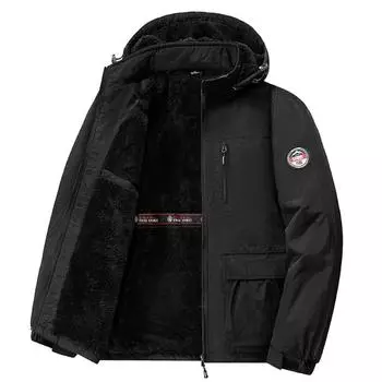 Зимнее мужское уличное ветрозащитное пальто Флисовая теплая куртка Мужская съемный капюшон Водонепроницаемая куртка для пеших прогулок и рыбалки Пальто Мужская одежда M чёрный
