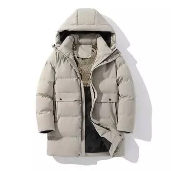 Зимнее мужское водонепроницаемое ветрозащитное пальто средней длины больших размеров, утепленная хлопковая куртка с карманами, черное золото, хлопковая куртка с капюшоном L белый
