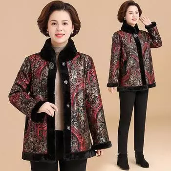 Зимнее норковое флисовое пальто для толстой мамы для женщин среднего и пожилого возраста, осеннее и зимнее плюшевое хлопковое пальто для бабушкиного мехового интегрированного пальто 5XL