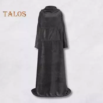 Зимнее носимое одеяло с большим карманом, антистатическое, толстое, коралловое, свободное, с длинными рукавами, однотонное, сохраняющее тепло, полная защита, домашний ленивый рукав серый