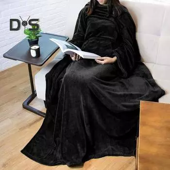 Зимнее носимое одеяло с большим карманом, антистатическое, толстое, коралловое, свободное, с длинными рукавами, однотонное, сохраняющее тепло, полная защита, домашний ленивый рукав серый