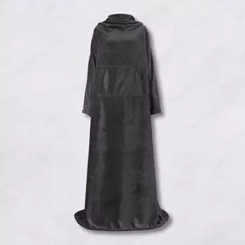 Зимнее носимое одеяло с большим карманом, антистатическое, толстое, кораллового флиса, свободные длинные рукава серый