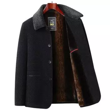 Зимнее новое мужское пальто из синели, деловое, повседневное, короткое, с меховым воротником, с начесом, утолщенное мужское пальто 175 серый