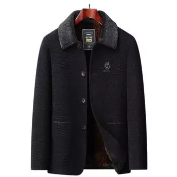 Зимнее новое мужское пальто из синели, деловое, повседневное, короткое, с меховым воротником, с начесом, утолщенное мужское пальто 175 серый