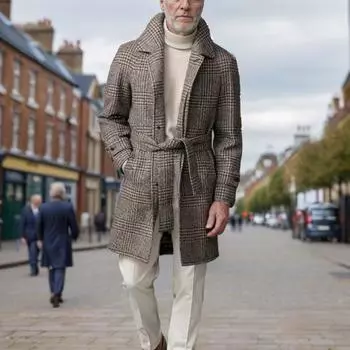 Зимнее новое мужское шерстяное пальто средней и длинной длины в клетку, утолщенное, с подкладкой, тренчкот для мужчин S