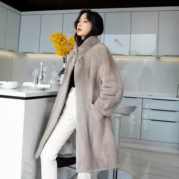 Зимнее новое норковое импортное женское пальто из искусственного меха норки, шуба из цельной норки, молодая средней длины S