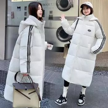 Зимнее новое пальто новое длинное до колена хлопчатобумажная одежда женская свободная утолщенная универсальная маленькая хлопковая одежда M чёрный