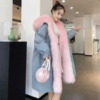 Зимнее новое пальто с подкладкой из искусственной лисы, выше колена, женское пальто из искусственной кожи, длинное, съемное, с оснасткой S