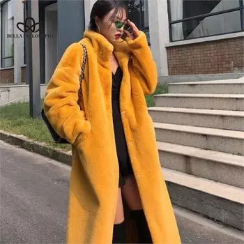 Зимнее новое плюшевое длинное пальто из искусственного меха с воротником-стойкой, утолщенное свободное пальто выше колена, женское модное свободное пальто из искусственного меха S чёрный
