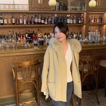 Зимнее новое шерстяное пальто с капюшоном для женщин корейской версии, маленькое, среднее и длинное, наружное S