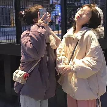 Зимнее новое стильное толстое и теплое маленькое хлопковое пальто для женщин Ins модная корейская студенческая свободная одежда для женщин S фиолетовый