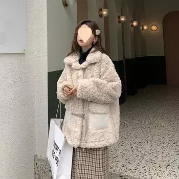 Зимнее новое теплое свободное утолщенное интегрированное пальто из искусственной кожи женское пальто из овечьей шерсти M100-115 розовый