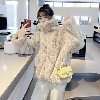 Зимнее новое утолщенное свободное модное пальто женское с воротником-стойкой шерстяная одежда из овечьей шерсти искусственный мех хлопковая одежда из хлопка S