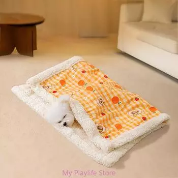 Зимнее одеяло для кошек и собак, мягкие плюшевые подушки с рисунком для собак, хлопковые подушки с милым принтом, моющиеся подушки для домашних животных, коврики для сна для домашних животных, принадлежности для собак оранжевый