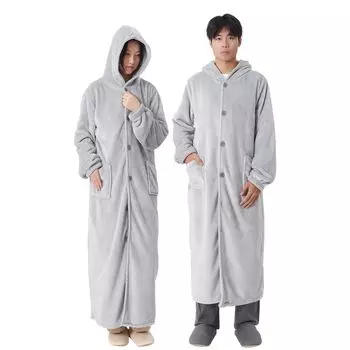 Зимнее одеяло Kumori унисекс 130 см, теплое, унисекс, фланелевое, пушистое, карманы в комплекте, пуговицы, ребристые рукава, капюшон, впитывает и вырабатывает влагу