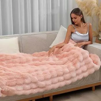 Зимнее одеяло, утолщенное, пушистое, плюшевое, с пузырьковым дизайном, уютное, теплое, для спальни, гостиной 160*200cm светло-серый