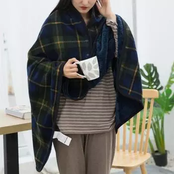 Зимнее одеяло в клетку, супермягкое флисовое теплоизоляционное однобортное одеяло с ворсом для повседневного использования на работе, дома, в школе 80 cm зелёный