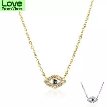 Зимнее ожерелье с подвеской Locky Eye из стерлингового серебра 925 пробы с синим фианитом и длинной цепочкой, роскошные ювелирные изделия с кристаллами, модные ювелирные изделия золотой