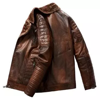 Зимнее пальто большого размера, мужская кожаная куртка, бархатное утепленное европейское и американское мотоциклетное пальто из искусственной кожи Tough Guy, мужское пальто 6XL чёрный