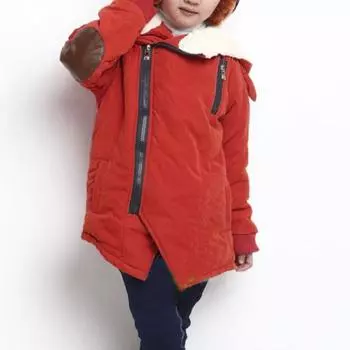 Зимнее пальто Bys с толстой флисовой подкладкой, застежка-молния, средней длины, с капюшоном, в стиле пэчворк 110cm кирпич красный