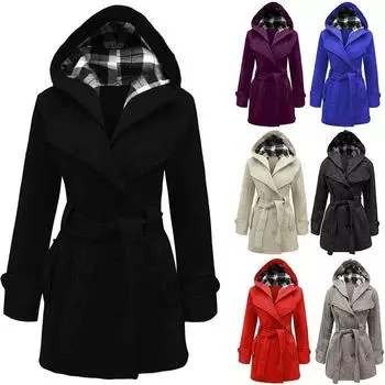 Зимнее пальто для девочек, удобная теплая куртка с капюшоном, женская элегантная с поясом размера плюс с длинным рукавом 2XL бежевый