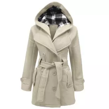 Зимнее пальто для девочек, удобная теплая куртка с капюшоном, женская элегантная с поясом размера плюс с длинным рукавом M светло-серый