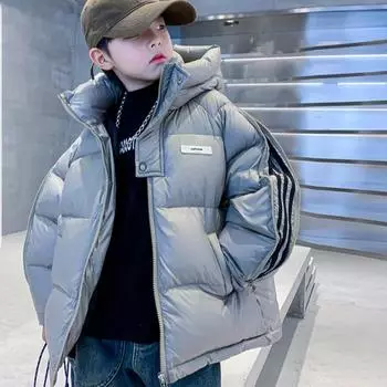 Зимнее пальто для мальчиков, белая куртка на утином пуху, новый стиль, утолщенное, не требующее стирки пальто для детей среднего и большого возраста 110cm