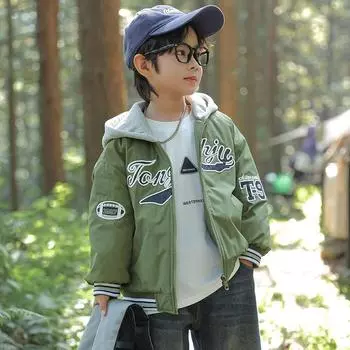 Зимнее пальто для мальчиков, осенне-зимняя утолщенная хлопковая куртка с капюшоном 100cm зелёный