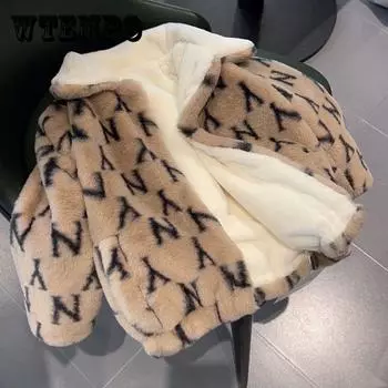 Зимнее пальто для мальчиков с утолщенным и плюшевым искусственным мехом, свитер, повседневная теплая хлопковая куртка 90