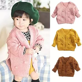 Зимнее пальто для маленьких девочек, свитер на пуговицах, вязаный кардиган, детский длинный рукав