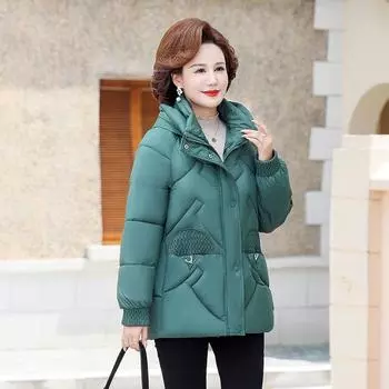 Зимнее пальто для мам, утолщенное, женская одежда среднего возраста, иностранный стиль, новая куртка для женщин среднего возраста и пожилых людей, осенняя и зимняя одежда XL зелёный