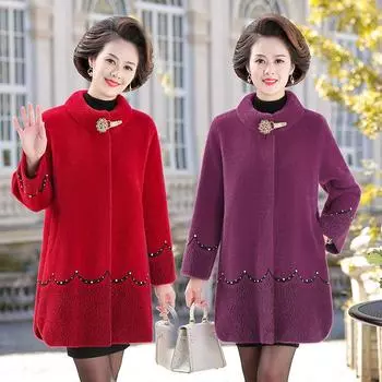 Зимнее пальто для мамы, женская одежда среднего и пожилого возраста, осенне-зимняя шуба из искусственного норкового меха, новый утолщенный шерстяной топ среднего возраста 3XL