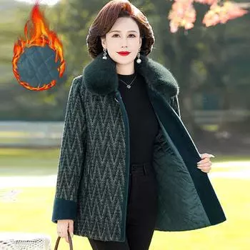 Зимнее пальто для матери, норковая бархатная шерстяная куртка для женщин среднего возраста, утепленные утепленные парки XXXXXL зелёный