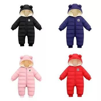 Зимнее пальто для младенцев, теплый комбинезон для маленьких мальчиков и девочек с медвежьими ушками, верхняя одежда на молнии с капюшоном 90/XL