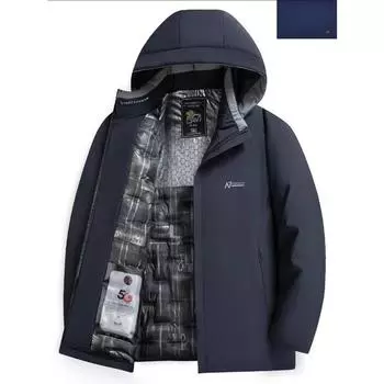 Зимнее пальто для папы среднего и пожилого возраста Мужское хлопковое пальто Теплая хлопковая куртка Хлопковое пальто Ветрозащитное и морозостойкое Съемный меховой воротник L