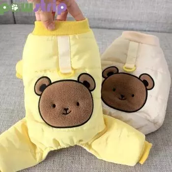 Зимнее пальто для собак, теплые комбинезоны с хлопковой подкладкой для маленьких и средних собак, кошек, мягкая милая куртка для собак с рисунком медведя, одежда для щенков S жёлтый