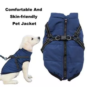 Зимнее пальто для собак, ветрозащитная куртка для собак со шлейкой, теплая одежда для прогулок в холодную погоду M зелёный