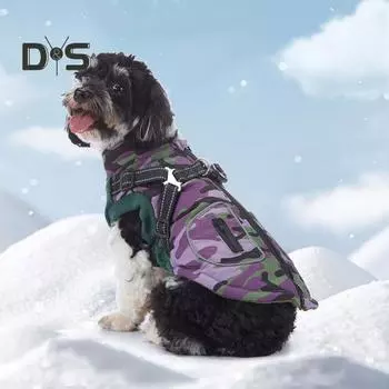 Зимнее пальто для собак, водонепроницаемая куртка для собак на молнии, ветрозащитная куртка для щенков, теплое пальто, светоотражающая одежда для собак со шлейкой S оранжевый