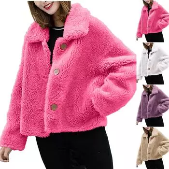 Зимнее пальто для женщин, утолщенный двухсторонний флис, воротник-стойка, теплый свитер, кардиган, флисовая куртка для женщин L горячий розовый