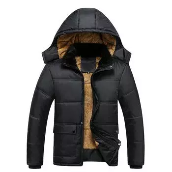 Зимнее пальто и повседневная куртка для мужчин среднего возраста из бархата с капюшоном, свободная M чёрный