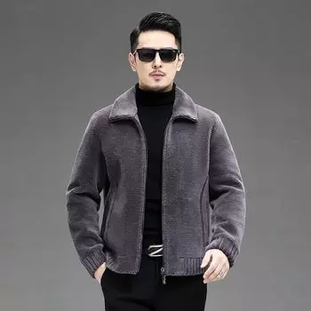 Зимнее пальто из чистой шерсти с двусторонними лацканами, куртка из овчины, меховая куртка, все в одном, для мужчин M