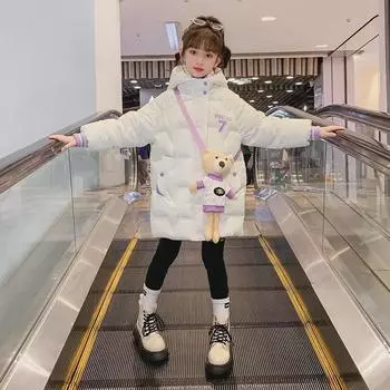 Зимнее пальто из хлопка и бархата для девочек 2023 года — модное, не требующее стирки и утепленное 120cm розовый