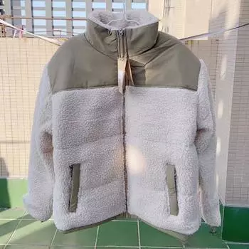 Зимнее пальто из овчины и флиса - стиль унисекс 7161 Extra Large хаки