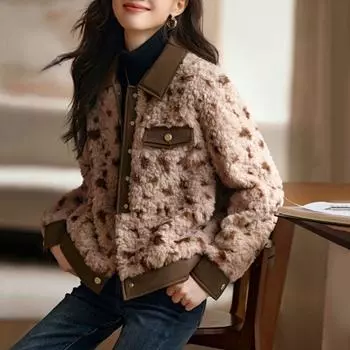 Зимнее пальто из овечьей шерсти с принтом в стиле пэчворк для женщин больших размеров M