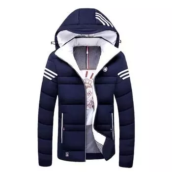 Зимнее пальто Мужская куртка с капюшоном Стеганая куртка Молодёжный пух XXL синий