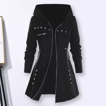 Зимнее пальто на молнии с карманом в модном стиле панк 2XL чёрный