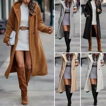 Зимнее пальто, однотонный флисовый кардиган средней длины с капюшоном, сохраняет тепло, женское пальто с нечеткими двойными пуговицами, женская одежда M белый