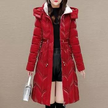 Зимнее пальто Пальто для женщин Верхняя одежда с капюшоном Элегантные длинные парки Толстые теплые женские куртки M чёрный